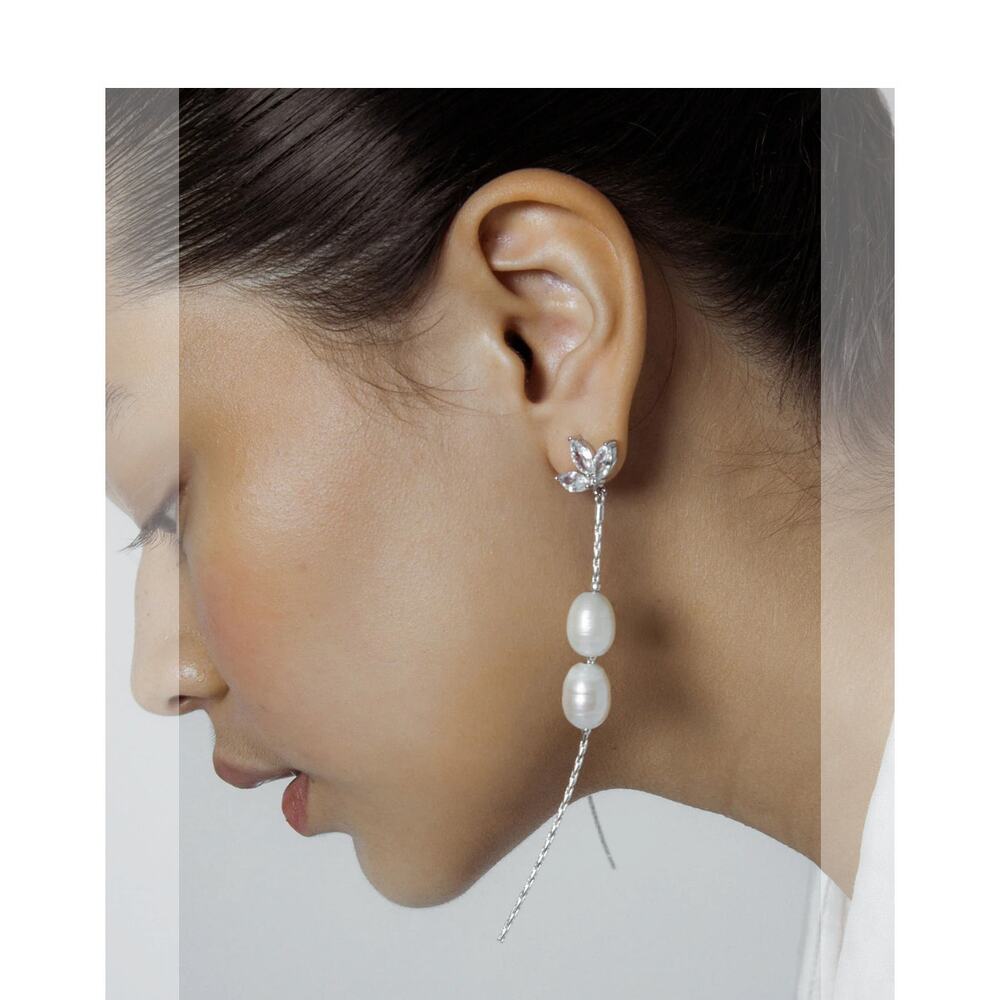 Shashi Bakari Sterling, Cubic Zirc,Cultured Freshwater Pearl Drop Earrings Flaws